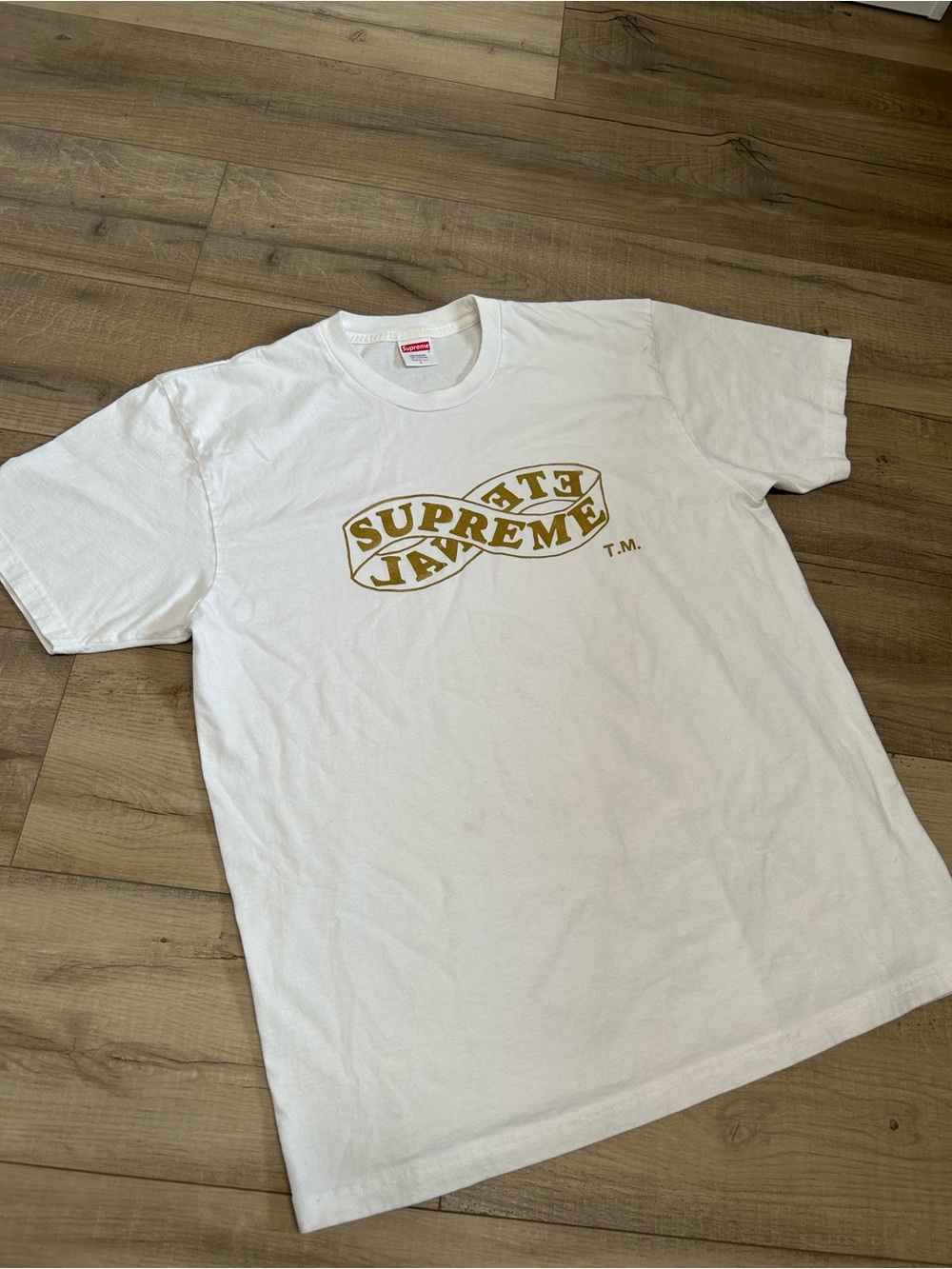 FW18 Supreme Eternal White Logo Graphic Tee - Gold Print